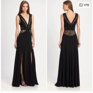 BCBGMaxAzria Black Lace-Trim Maxi Dress